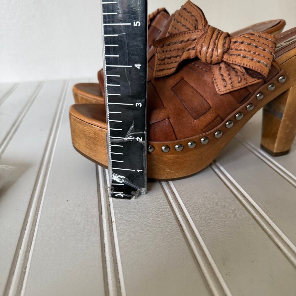 Miu Miu brown woven leather mules prominent bow size 8 - Picture 10 of 16